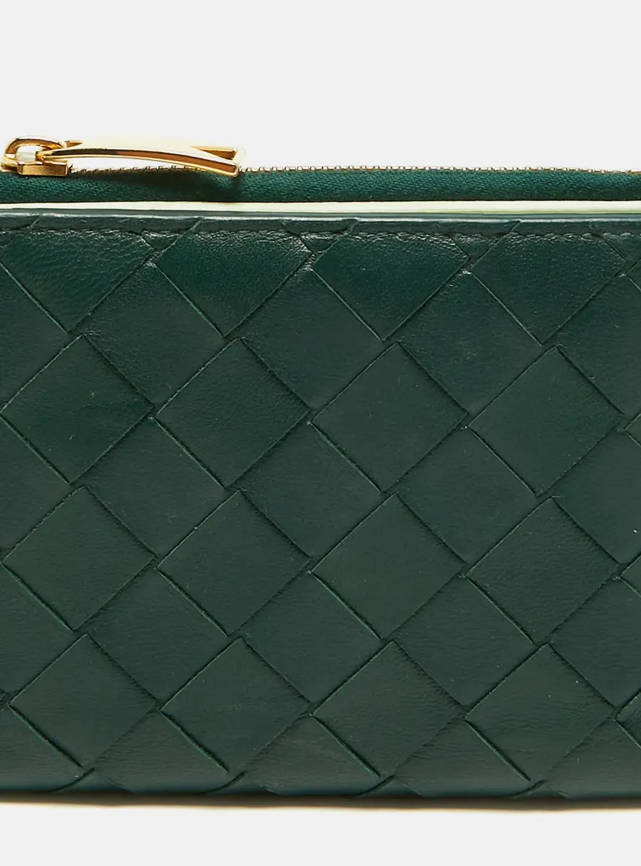 Bottega Veneta Dark Green Intrecciato Leather Bifold Wallet