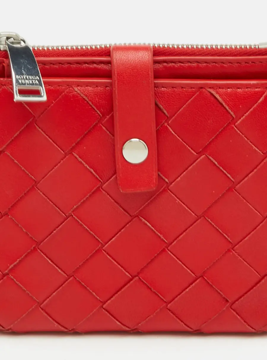 Bottega Veneta Red Intrecciato Leather Compact Wallet