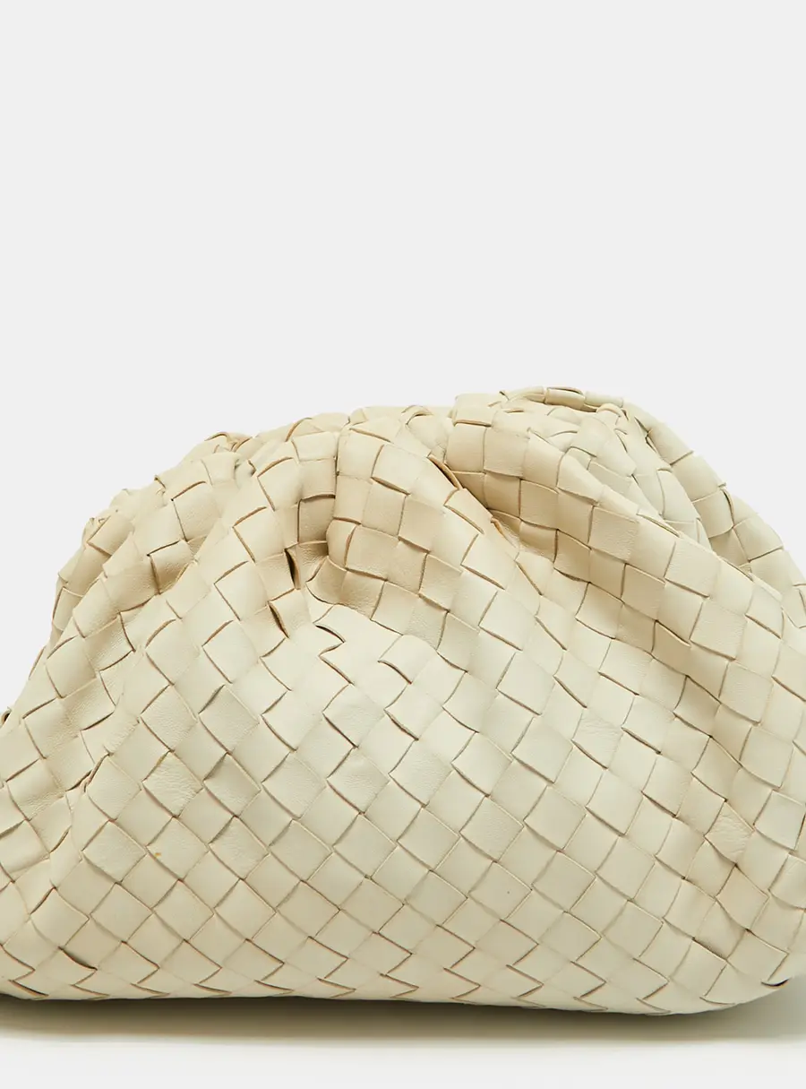 Bottega Veneta The Pouch Classic Off White Intrecciato Leather Clutch