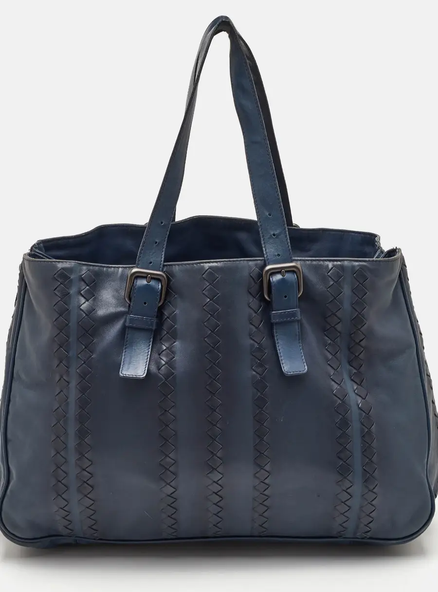Bottega Veneta Blauer Large Blue Intrecciato Leather Tote