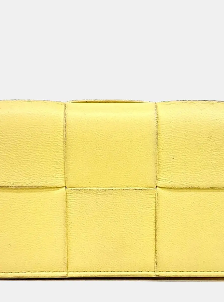 Bottega Veneta Cassette Lemon Lambskin Leather Card Holder