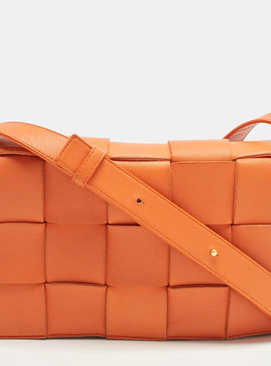 Bottega Veneta Cassette Orange Intrecciato Leather Shoulder Bag