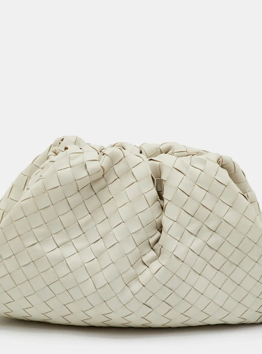 Bottega Veneta The Oversized Pouch White Intrecciato Leather Clutch