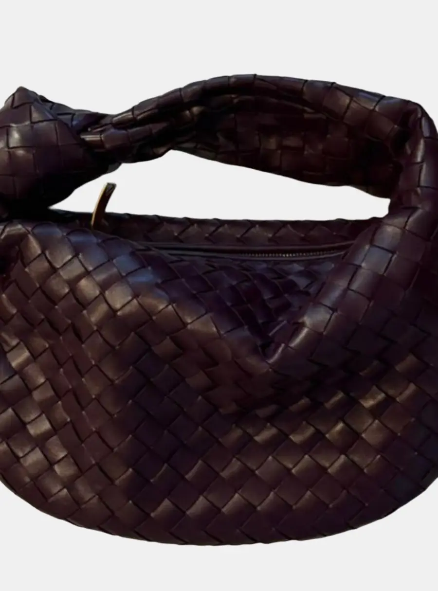 Bottega Veneta Dark Purple Intrecciato Leather Teen Jodie Shoulder Bag