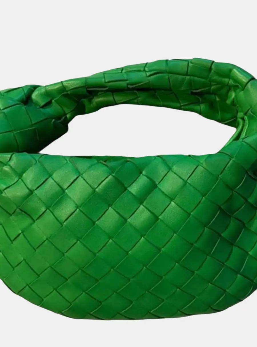 Bottega Veneta Mini Jodie Green Intrecciato Lambskin Leather Top Handle Bag