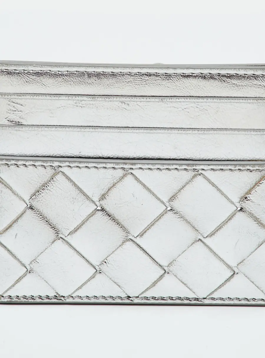 Bottega Veneta Silver Intrecciato Leather Card Holder