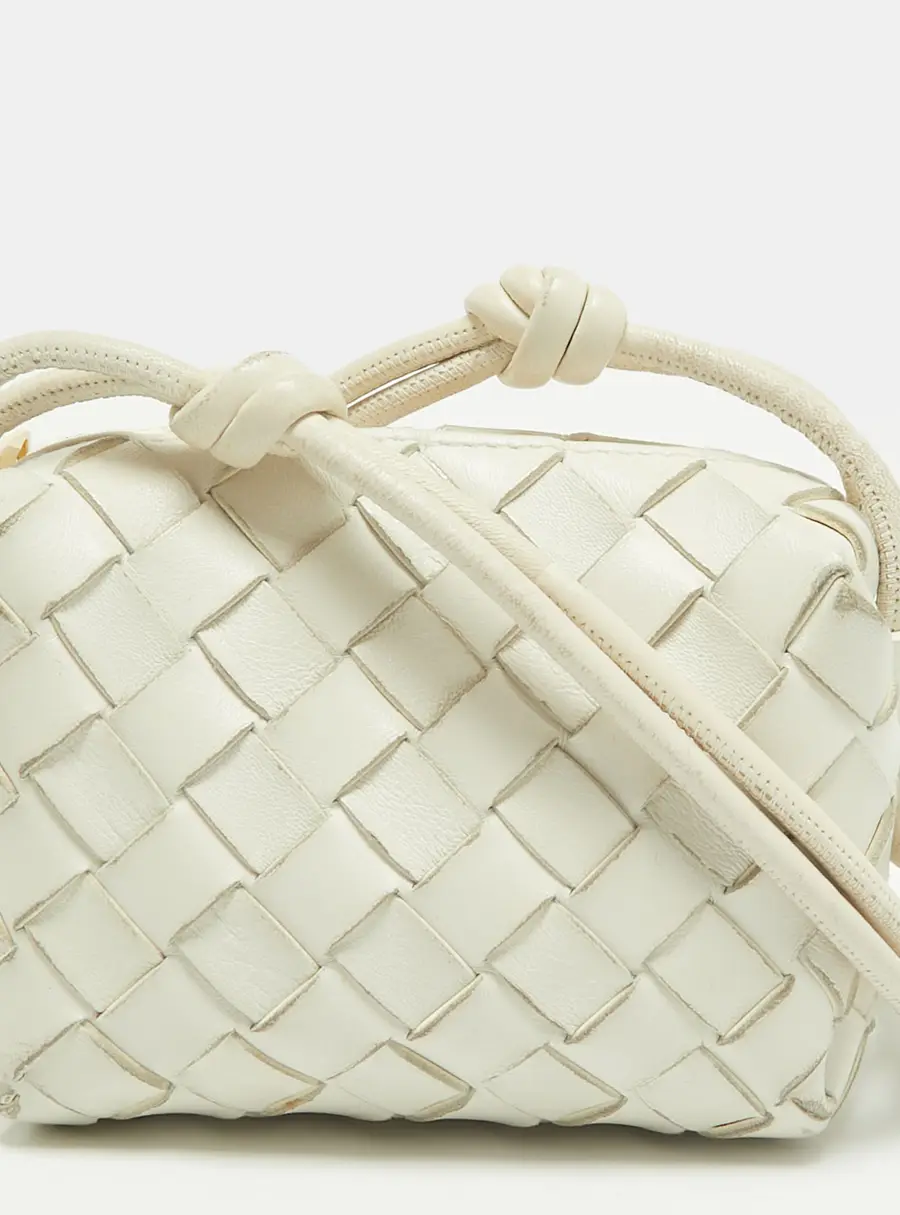 Bottega Veneta Candy Loop White Intrecciato Leather Camera Bag