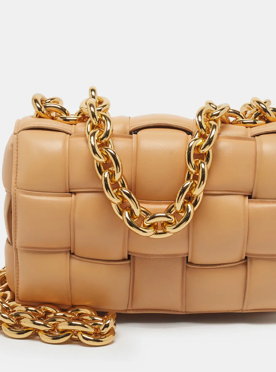 Bottega Veneta Cassette Chain Beige Padded Leather Shoulder Bag