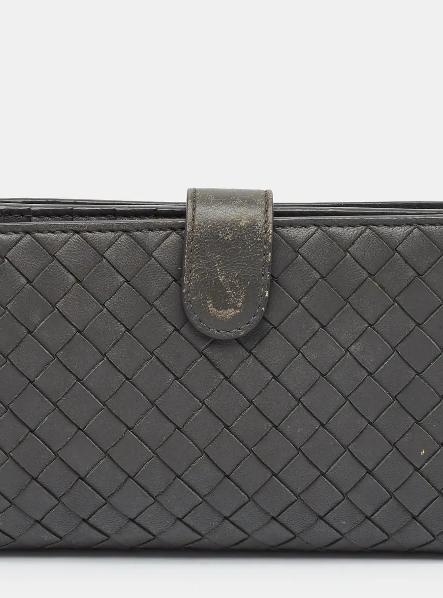 Bottega Veneta Grey Intrecciato Leather French Wallet