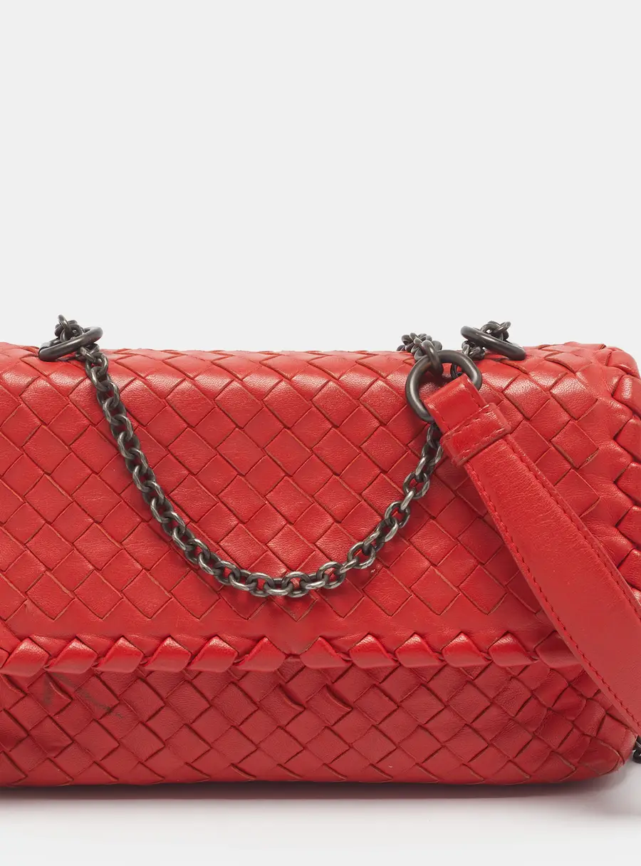 Bottega Veneta Baby Olimpia Red Intrecciato Leather Shoulder Bag