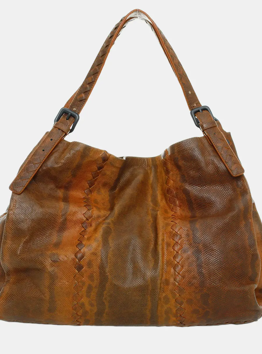Bottega Veneta Karung Small Brown Karung Leather Shoulder Bag