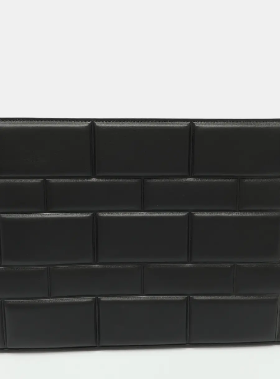 Bottega Veneta Black Leather Grid Patterned Padded Document Case
