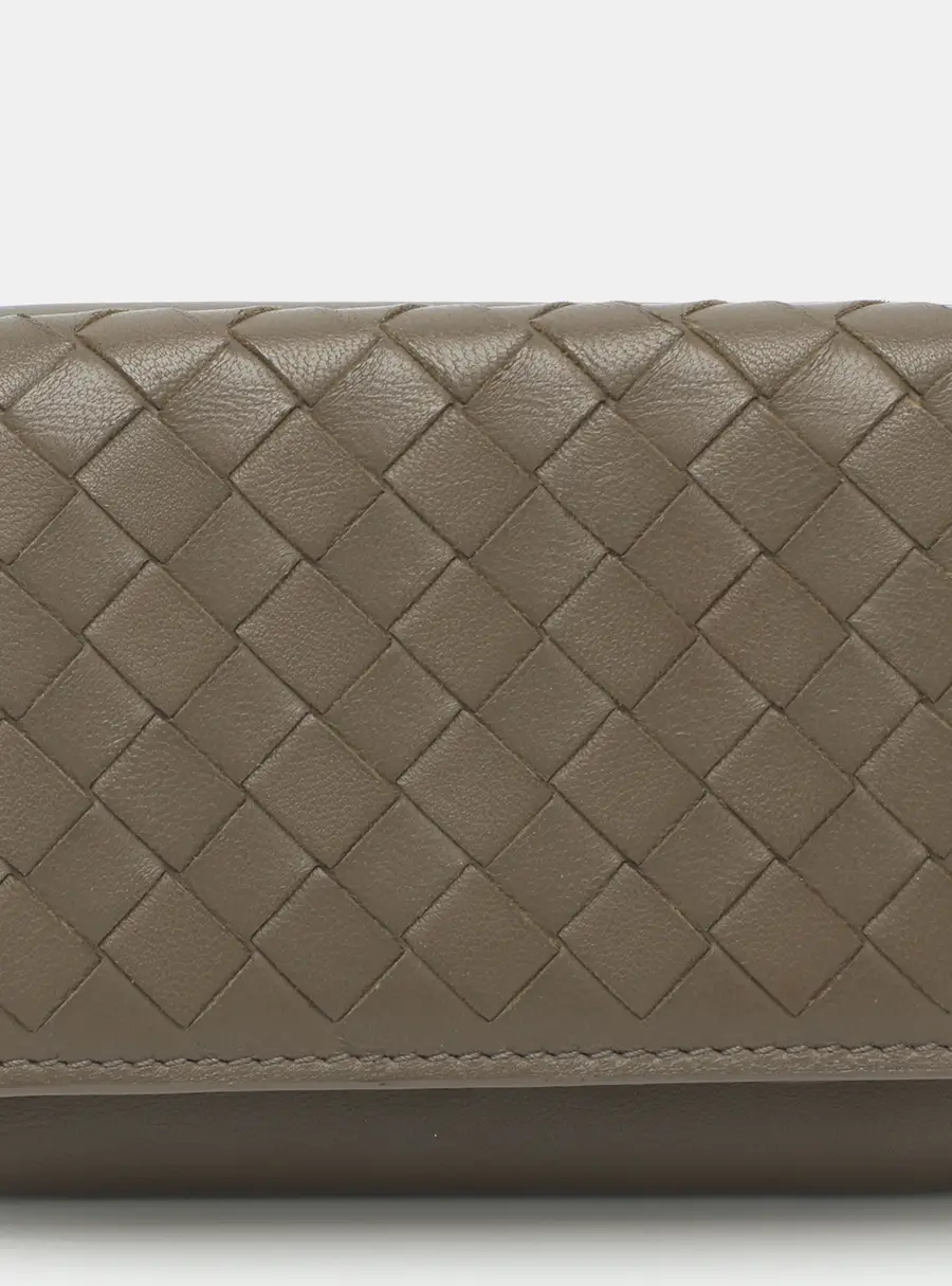 Bottega Veneta Etoupe Intrecciato Leather Trifold Wallet