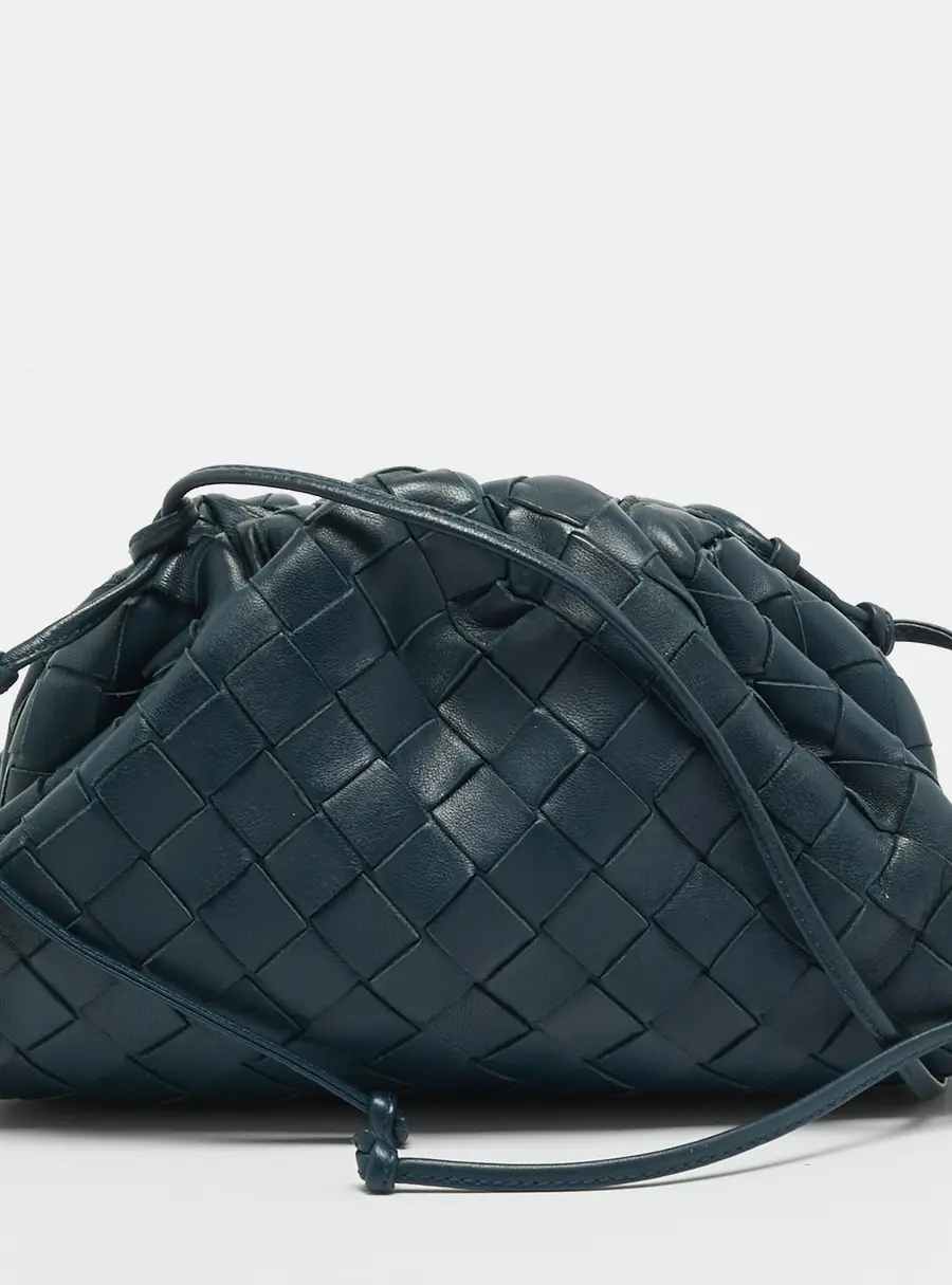 Bottega Veneta The Pouch Mini Teal Blue Intrecciato Leather Bag