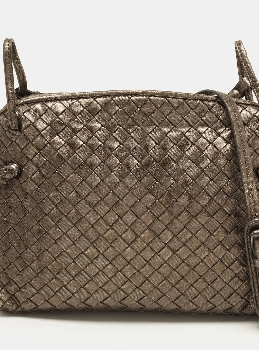 Bottega Veneta Nodini Metallic Grey Intrecciato Leather Crossbody Bag