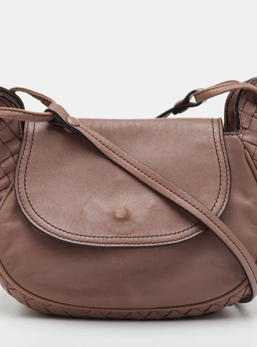 Bottega Veneta Nodini Flap Old Rose Intrecciato Leather Crossbody Bag