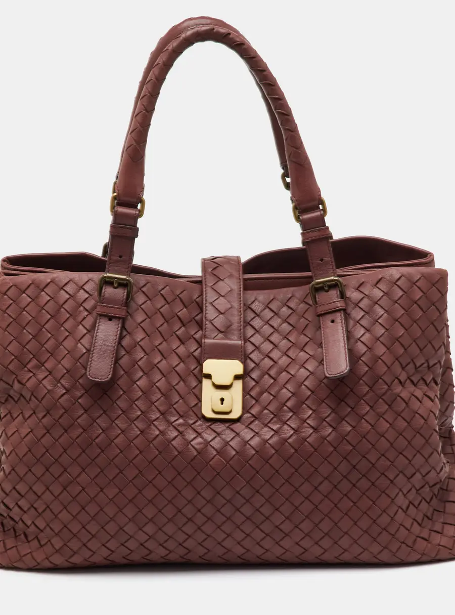 Bottega Veneta Roma Burgundy Intrecciato Leather Tote