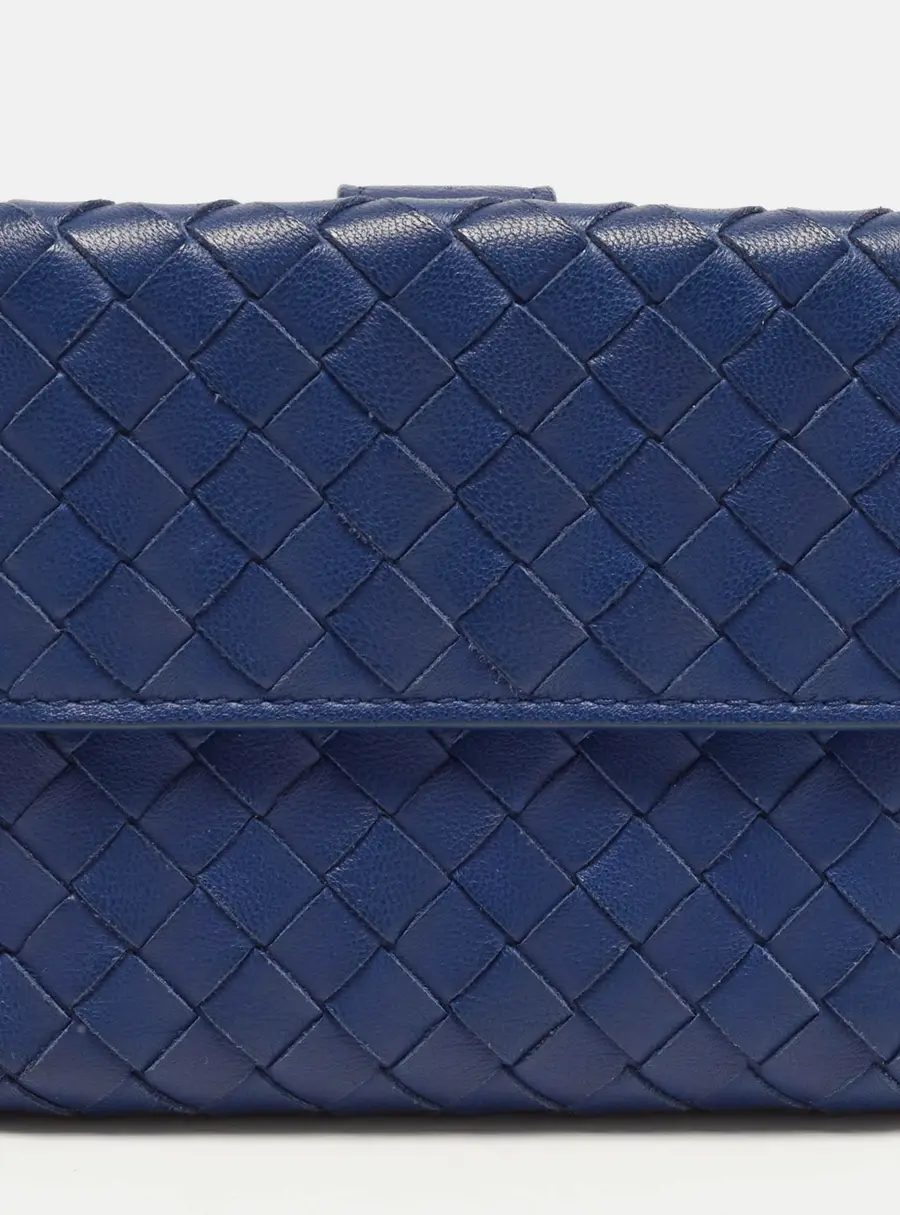 Bottega Veneta Flap Blue Intrecciato Leather French Wallet