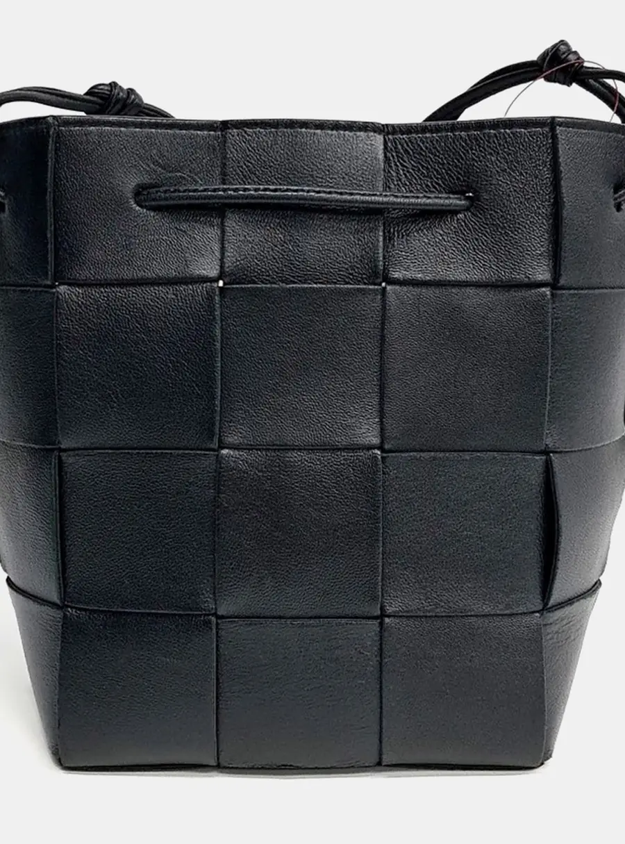 Bottega Veneta Black Leather Cassette Bucket Bag
