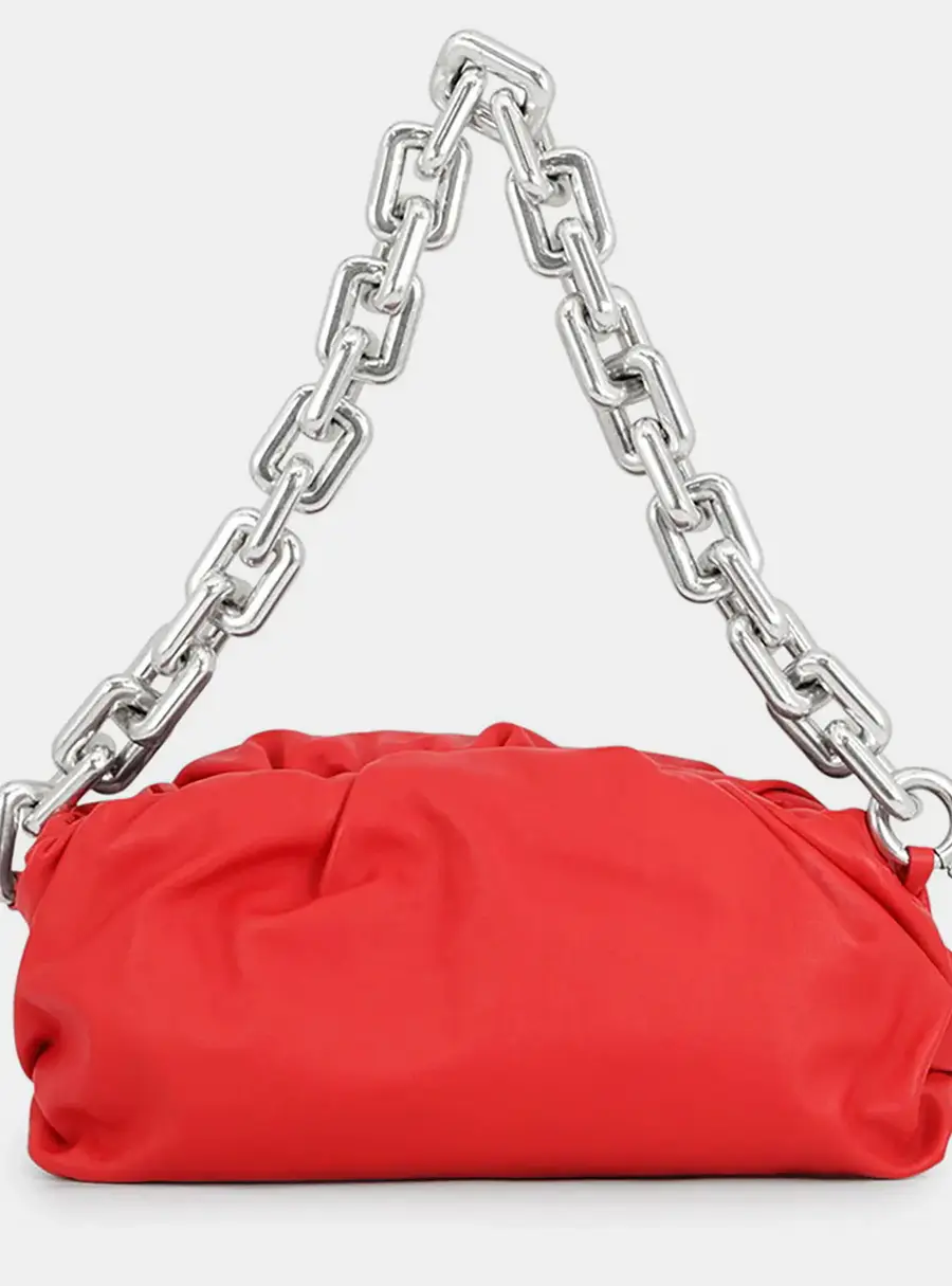 Bottega Veneta The Chain Pouch Small Red Calfskin Leather Shoulder Bag