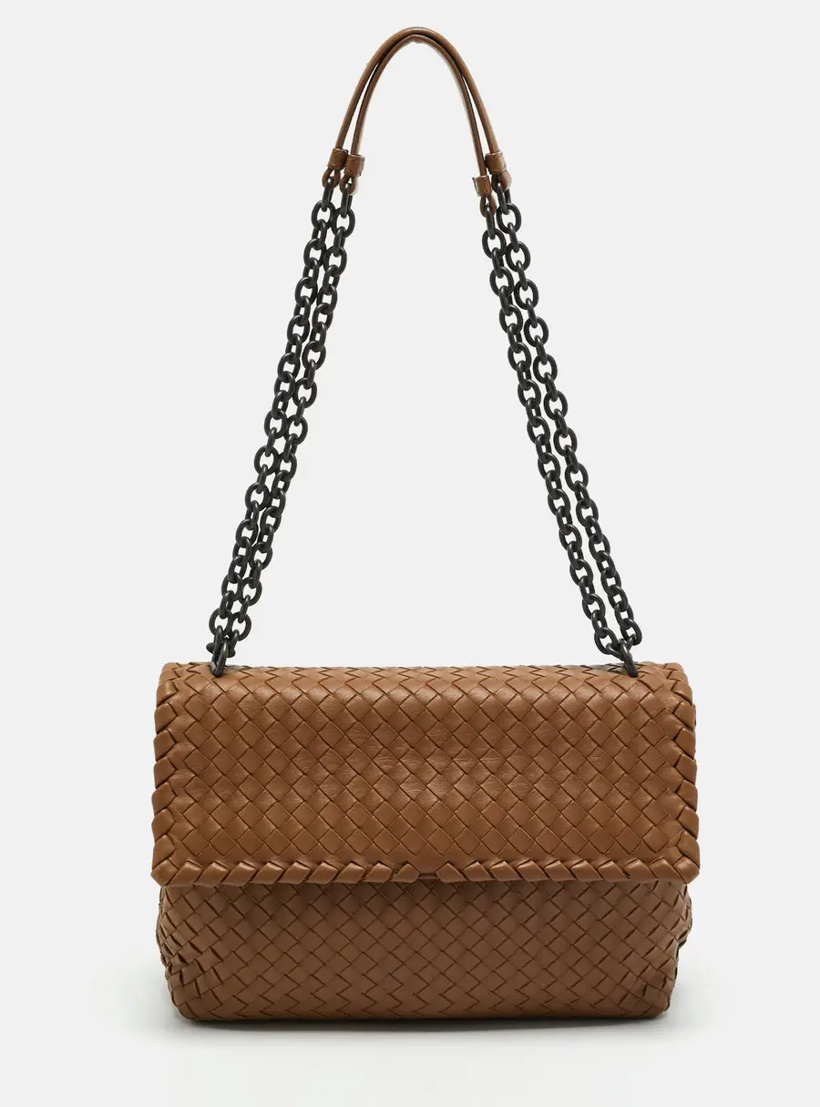 Bottega Veneta Olimpia Medium Brown Intrecciato Leather Shoulder Bag