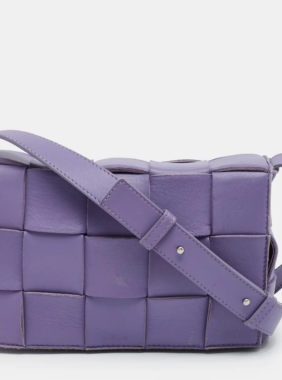 Bottega Veneta Cassette Medium Purple Intreccio Leather Flap Shoulder Bag