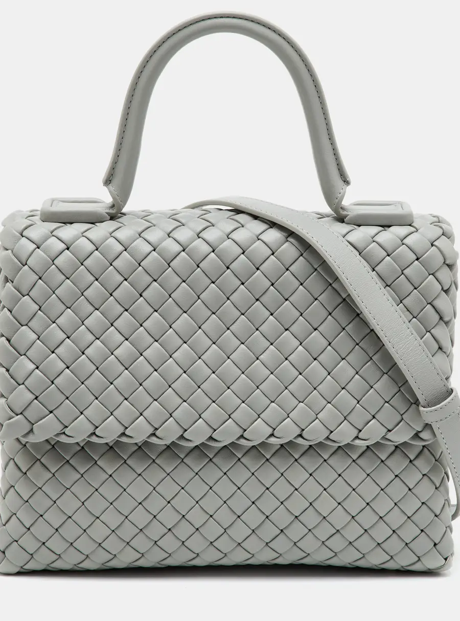 Bottega Veneta Patti Light Grey Intrecciato Leather Top Handle Bag