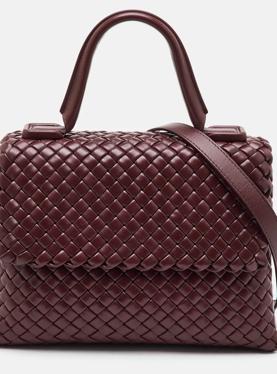 Bottega Veneta Patti Burgundy Intrecciato Leather Top Handle Bag