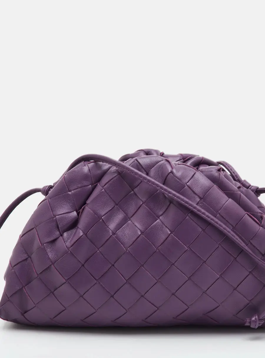 Bottega Veneta The Pouch Mini Dark Purple Intrecciato Leather Shoulder Bag