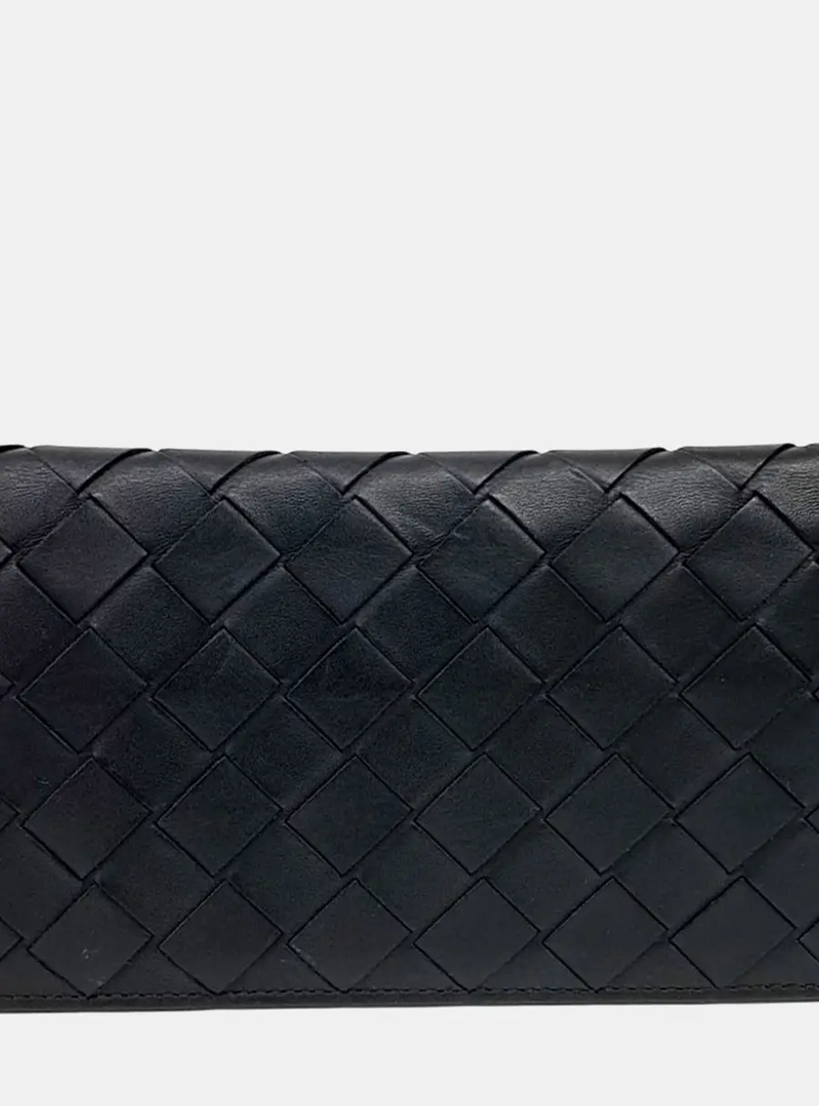 Bottega Veneta Intrecciato Wallet Black Leather Wallet Bag
