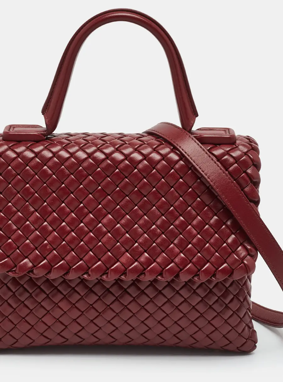 Bottega Veneta Patti Burgundy Intrecciato Leather Top Handle Bag