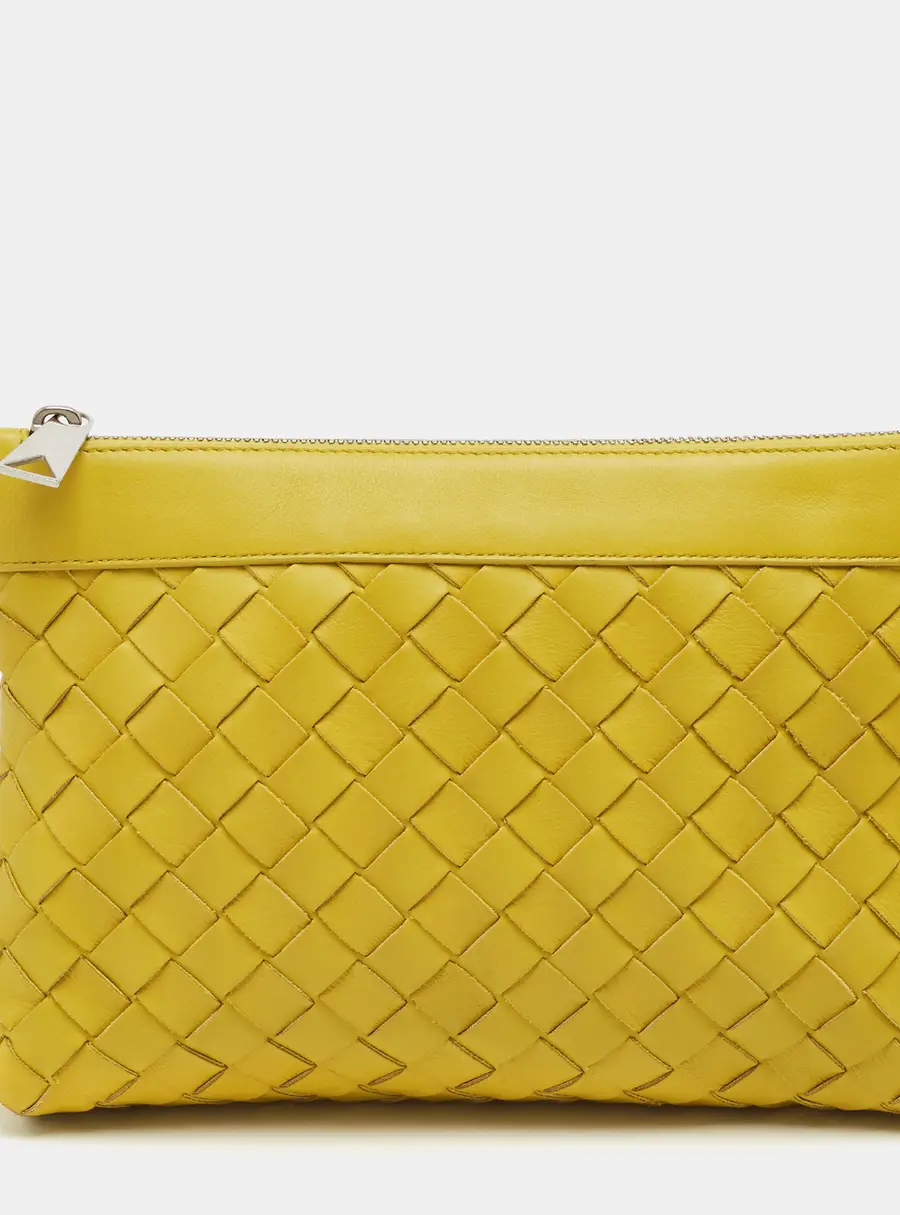 Bottega Veneta Zip Yellow Intrecciato Leather Pouch