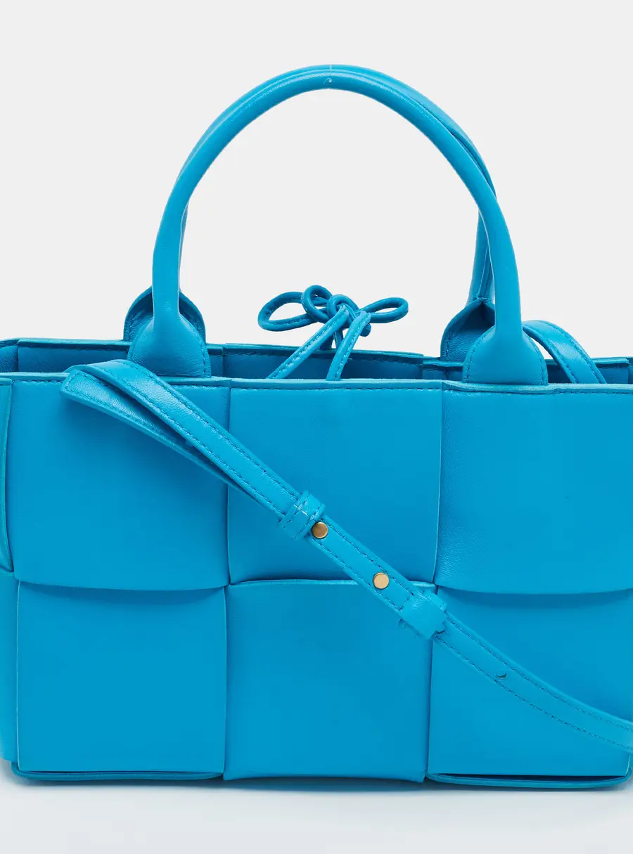 Bottega Veneta Arco Mini Blue Intreccio Leather Tote