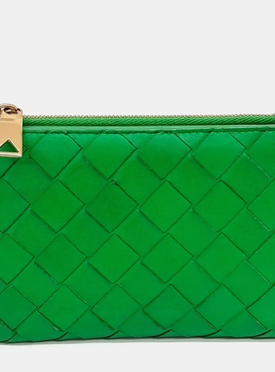 Bottega Veneta Mesh Medium Green Leather Wallet