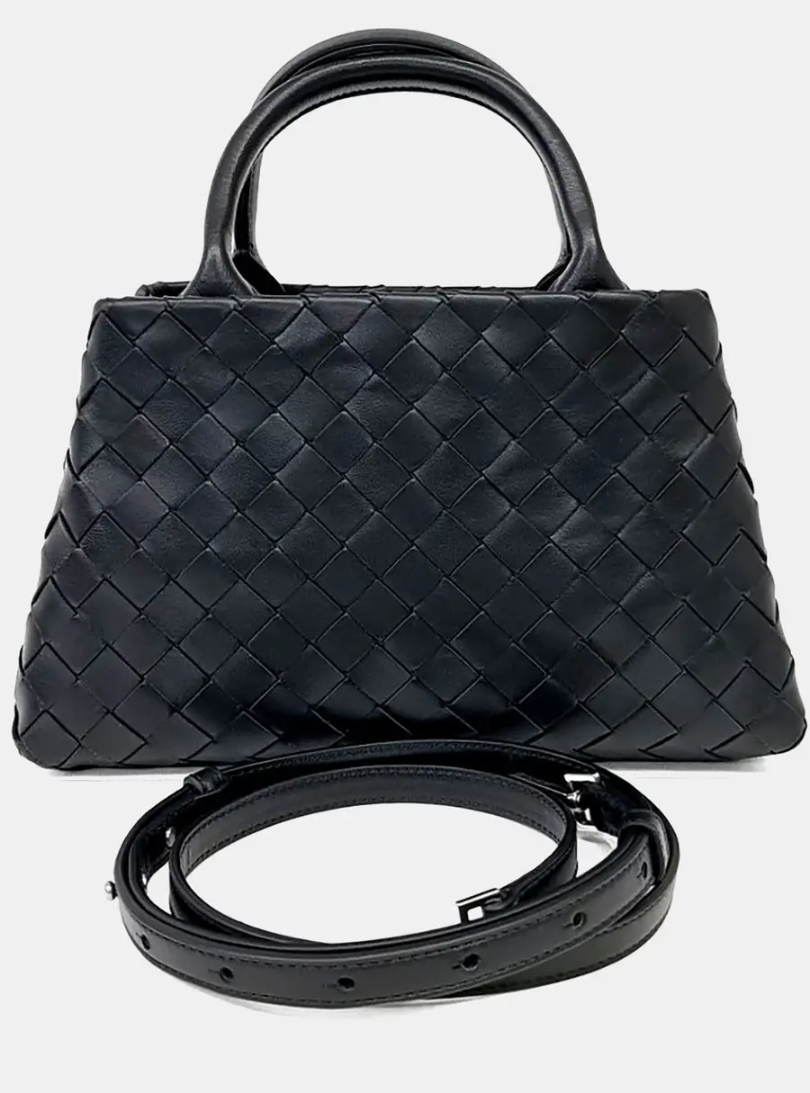 Bottega Veneta Black Leather Mesh New Roma Bag