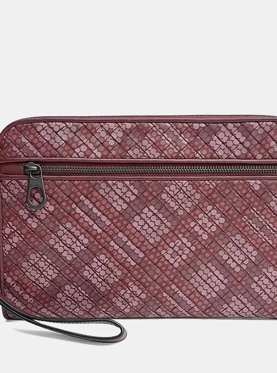 Bottega Veneta Burgundy Leather Mesh Clutch