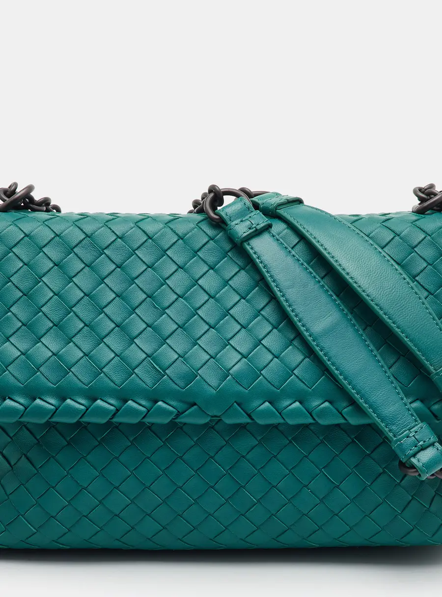 Bottega Veneta Olimpia Teal Intrecciato Leather Shoulder Bag