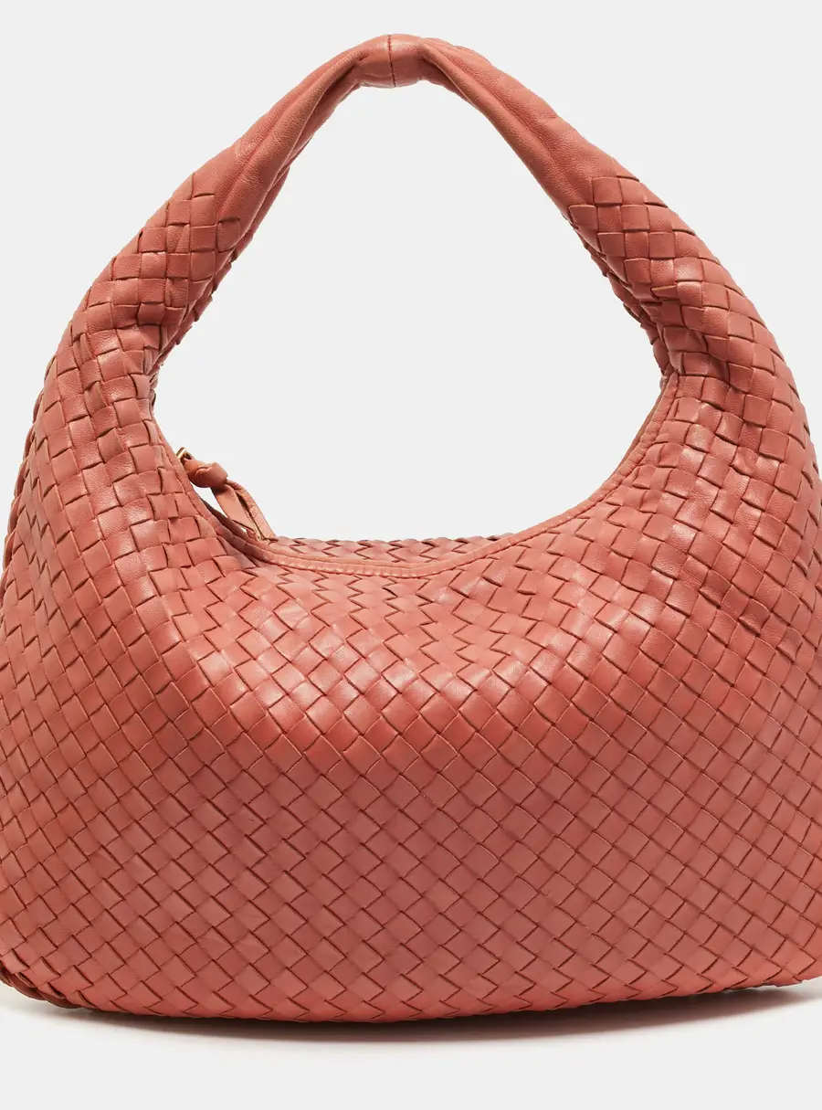 Bottega Veneta Veneta Small Peach Intrecciato Leather Hobo