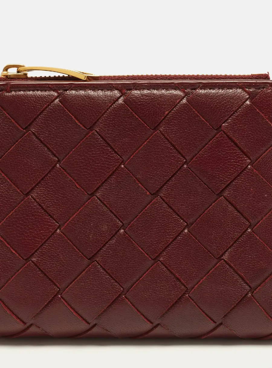 Bottega Veneta Burgundy Intrecciato Leather Bifold Wallet