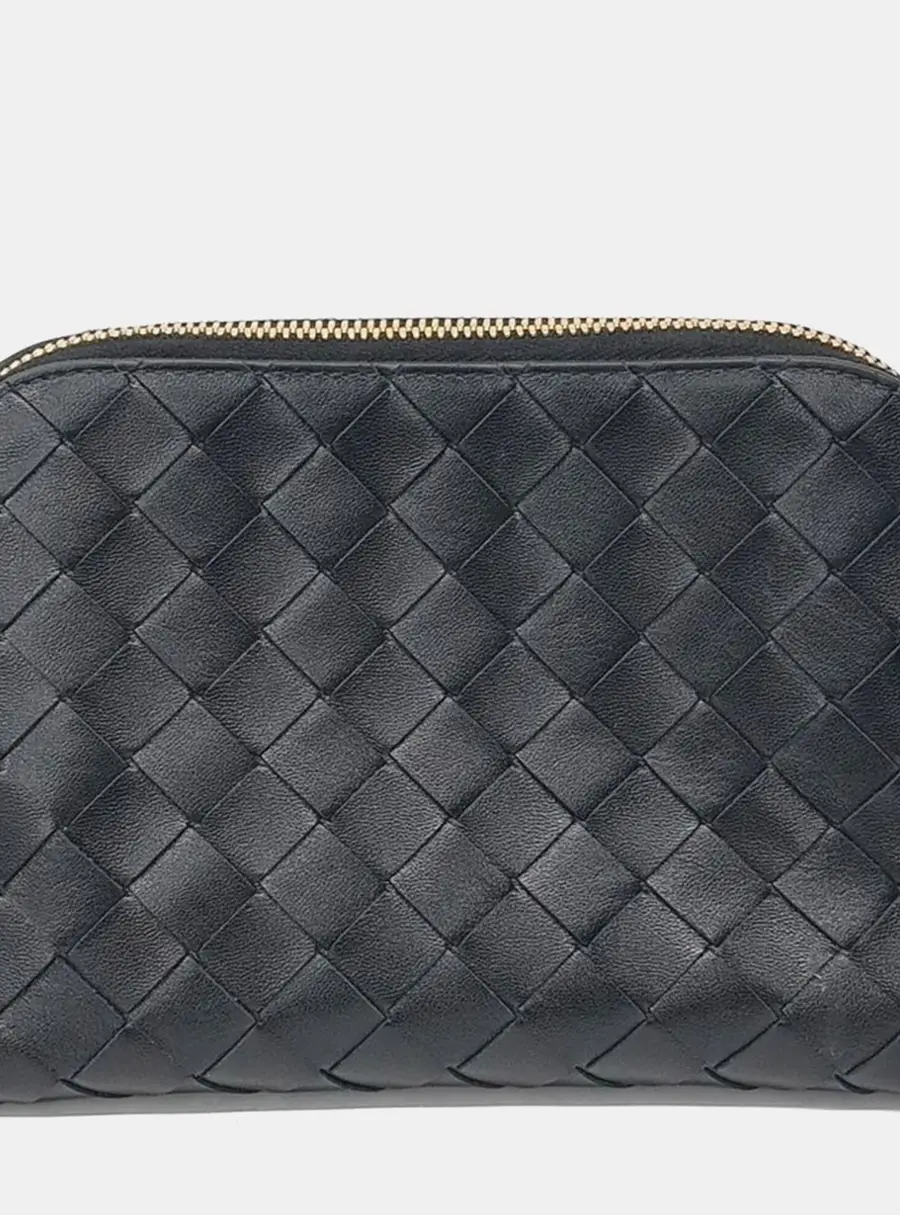 Bottega Veneta Black Leather and Mesh Pouch