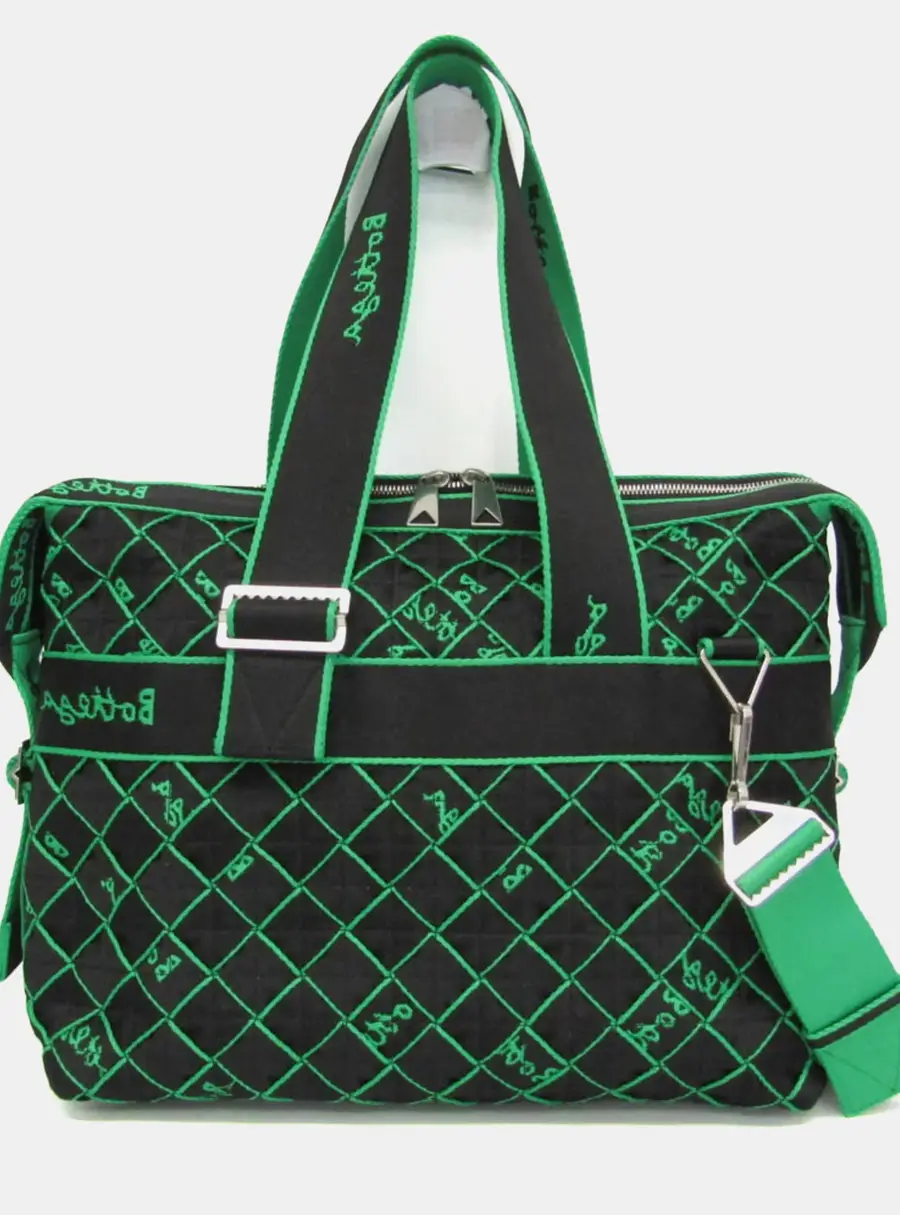 Bottega Veneta Lightweight Webbing Intrecciato Black Parakeet Green Polyamide Men's Boston Bag