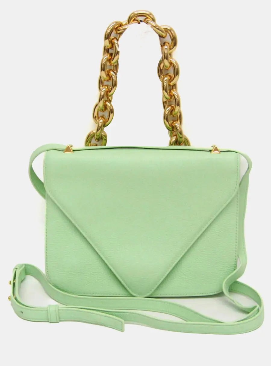 Bottega Veneta Mount Small Green Grained Leather Chain Envelope Shoulder Bag