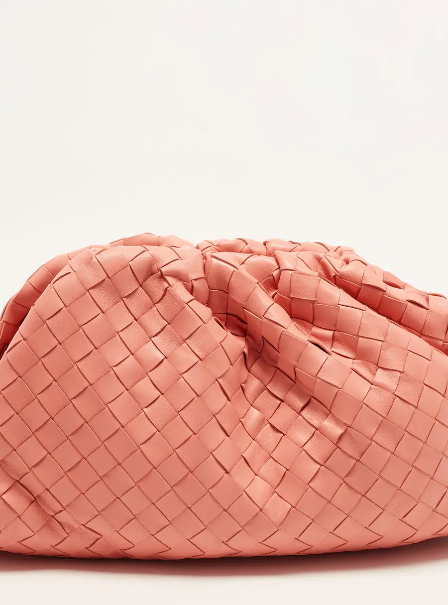 Bottega Veneta The Pouch Classic Coral Pink Intrecciato Leather Clutch