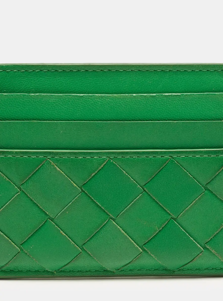 Bottega Veneta Green Intrecciato Leather Card Holder