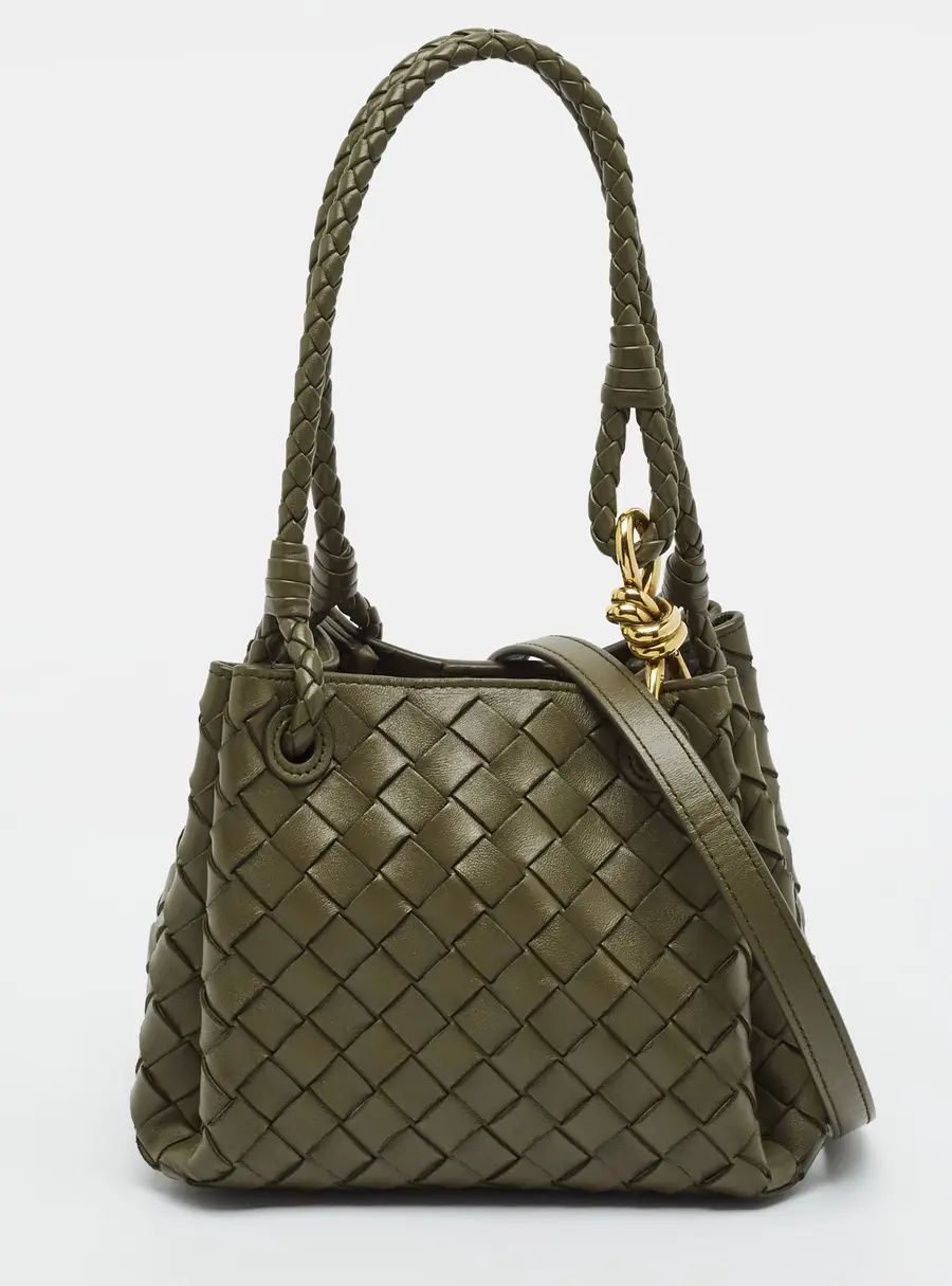 Bottega Veneta Parachute Small Khaki Green Intrecciato Leather Shoulder Bag