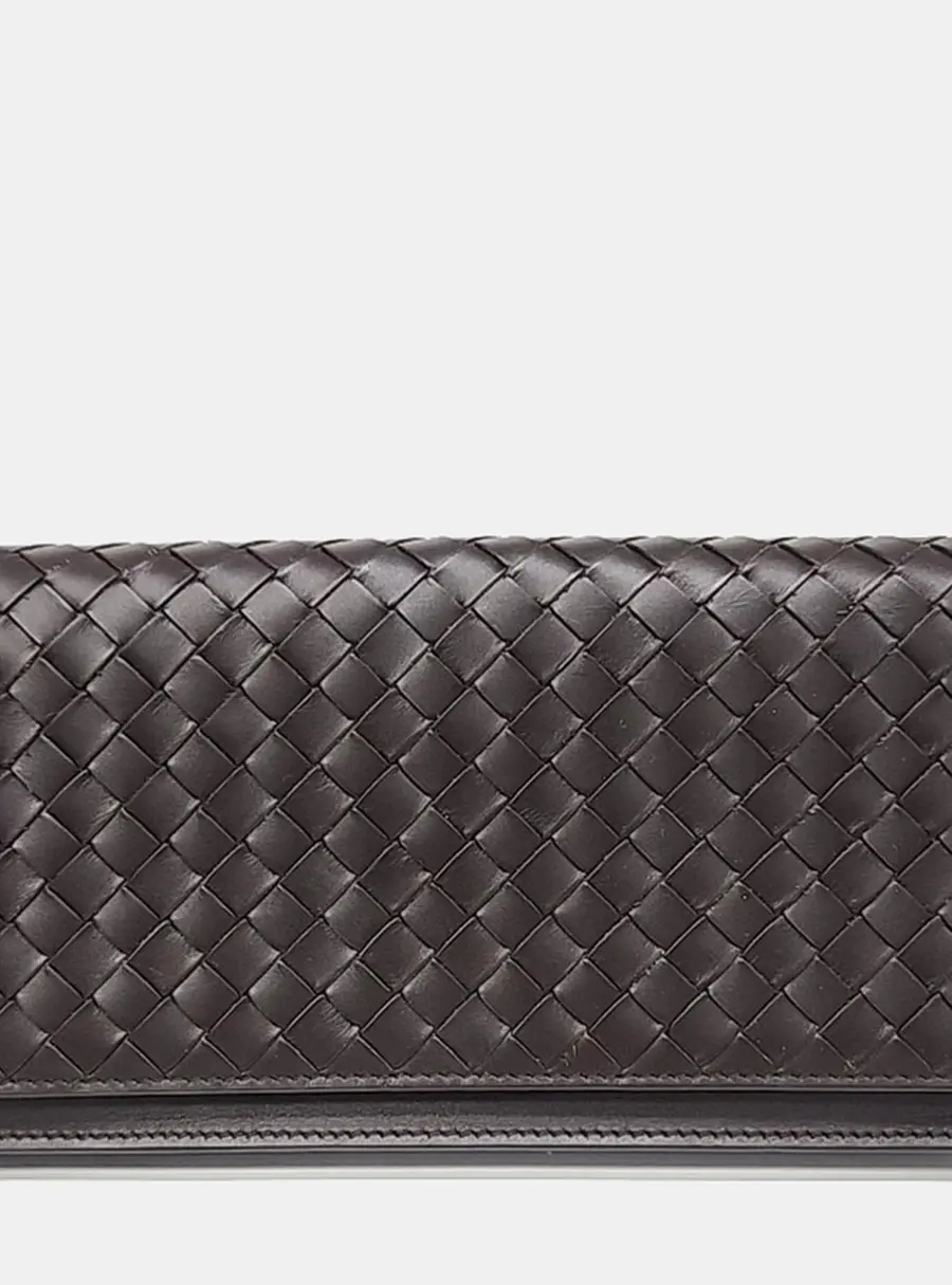 Bottega Veneta Brown Leather Mesh Long Wallet