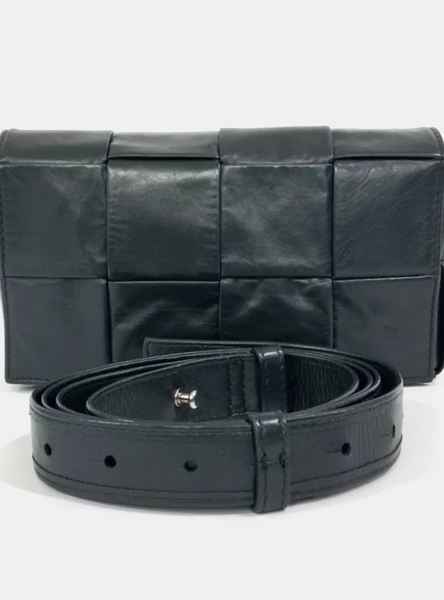 Bottega Veneta Black Leather Cassette Belt Bag