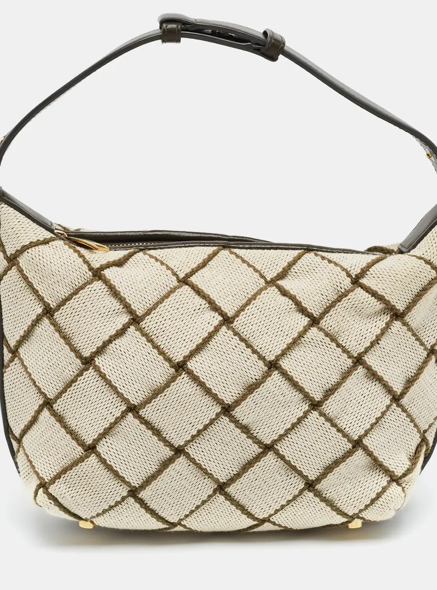 Bottega Veneta Wallace Brown/Off White Woven Fabric and Leather Hobo