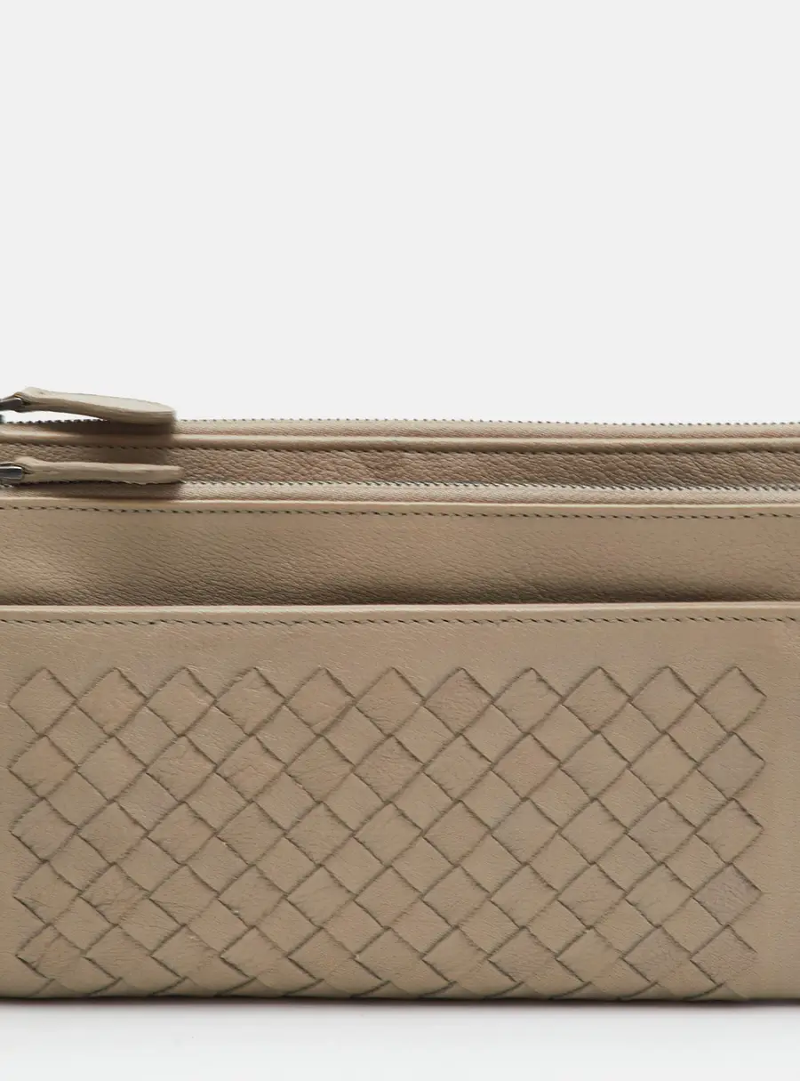 Bottega Veneta Beige Intrecciato Leather Zip Continental Wallet