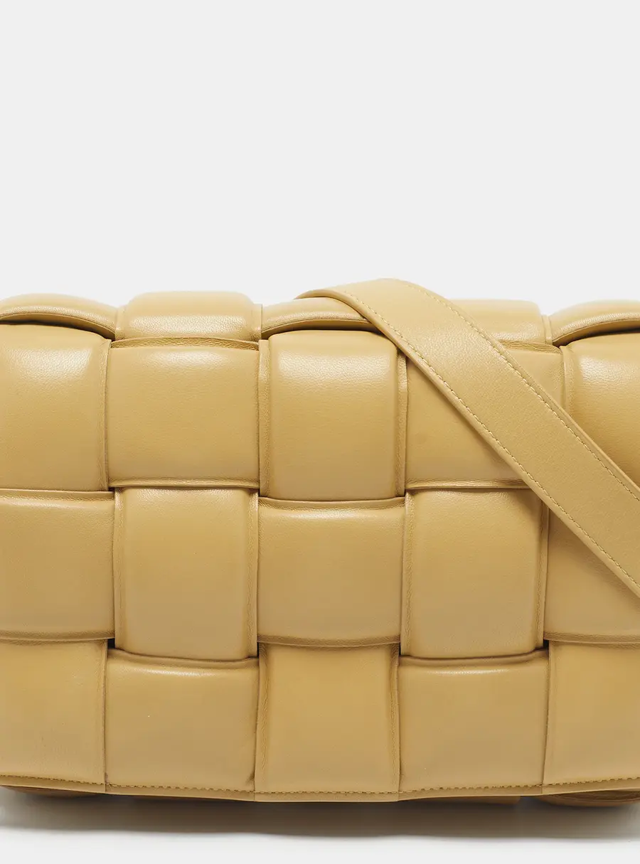 Bottega Veneta Padded Cassette Cream Intreccio Leather Shoulder Bag